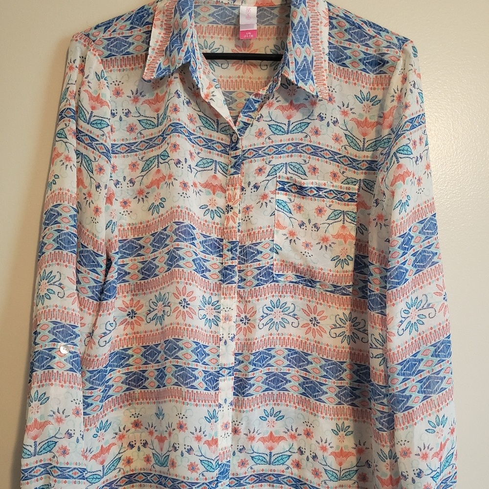 Multi Colored Button Down With Split Back